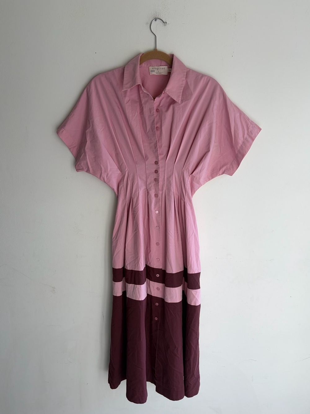 ANTHROPOLOGIE The Tobie Button-Front Pink Stripe Pleated Shirt Dress Size Small - Picture 4 of 8